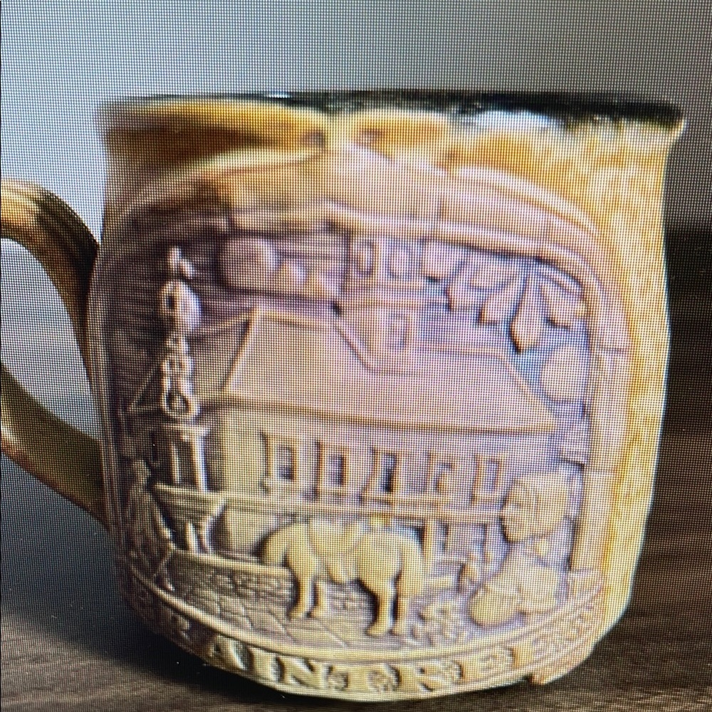 Vintage Tan Ceramic Mug with Embossed Design